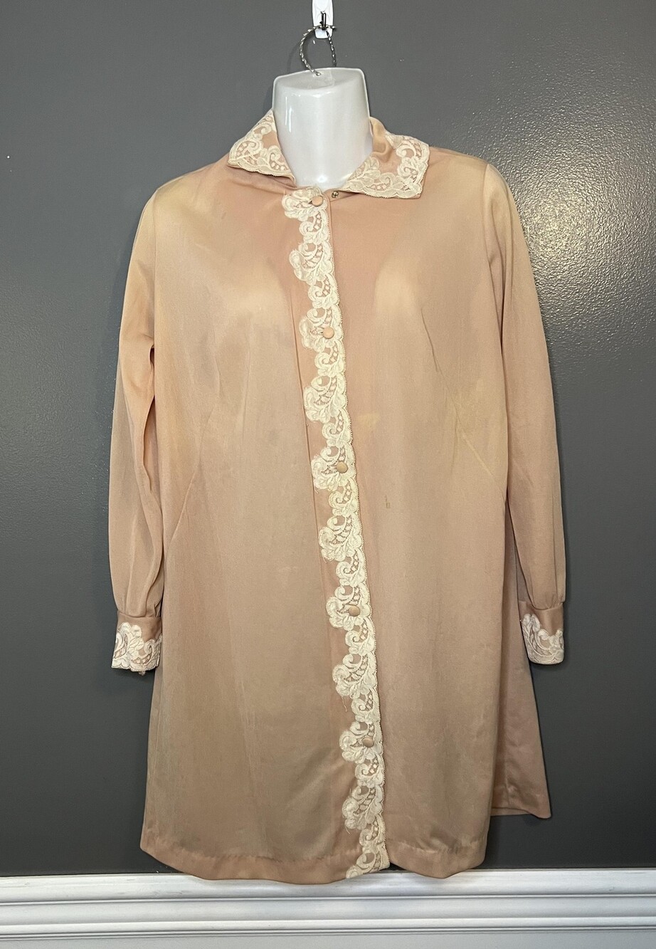 Vintage Emilio Pucci Robe Womens Petite 8-10 Lace Trim Long Sleeve 60s Italy